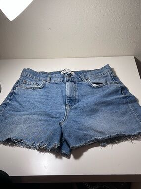 Zara Light Blue Distressed Hem Denim Shorts